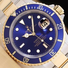 Rolex 2007 PAPER ROLEX SUBMARINER 16613LB NO HOLES 18K GOLD 40MM STEEL WATCH