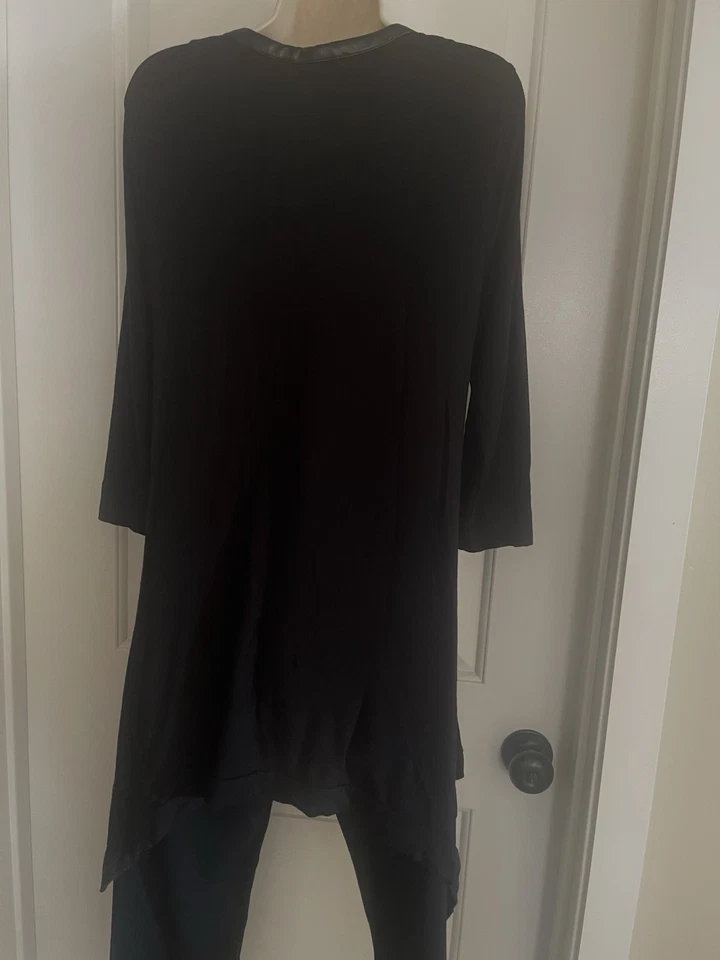 Pañuelo Grace Elements TÚNICA dobladillo clásico negro imitación cuero ribete MEDIANO USADO EN EXCELENTE ESTADO! Foto 3 de 4