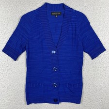 Jones New York Sweater Womens Small Royal Blue Short Sleeve Cardigan Casual Chic