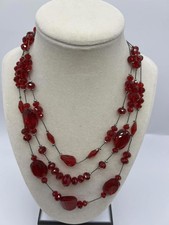 Elegant Red Beaded Multi-Strand Necklace