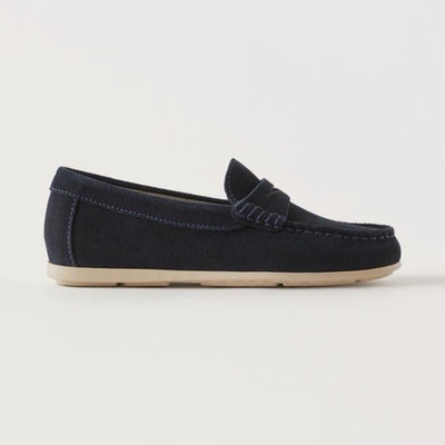 Zara Kids Boys Leather Loafers Navy Slip-On Stitched Casual/Formal US 4