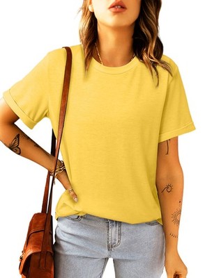 DamenTShirt, Sommer, lässig, Rundhalsausschnitt, BasicTShirt, kurzärmelig, ge...