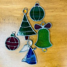 5 VTG Artisan Lead Stained Glass Christmas Ornaments Suncatcher Bell Angel Tree