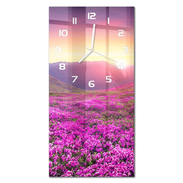 Moderne Wanduhr Aus Glas Im Hochformat Rhododendron-Berge WeißE Zeiger 30X60 Cm-image