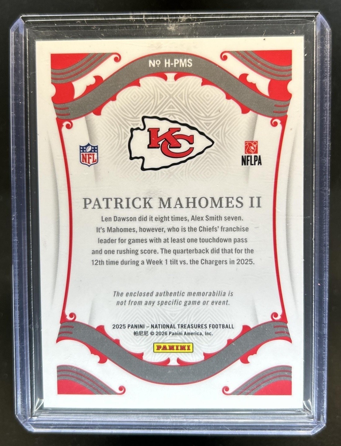 2025 Panini National Treasures Patrick Mahomes II Heirlooms #/49 Chiefs view 2