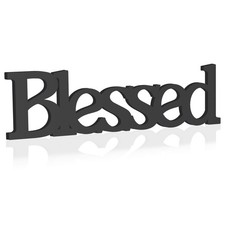 Blessed Letter Table Sign,Rustic Wooden Home Signs Decor black