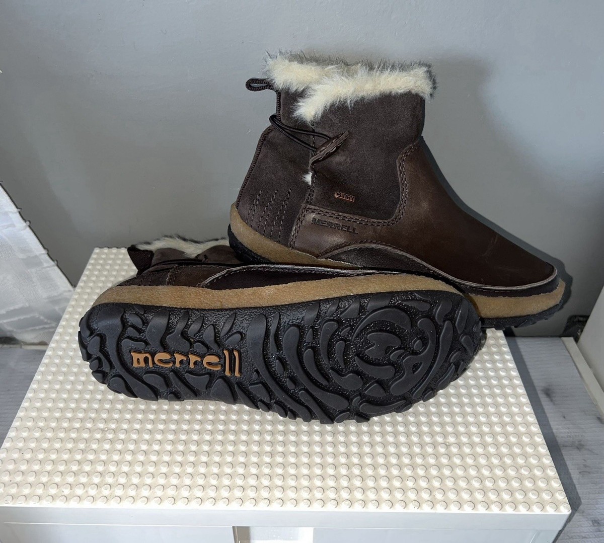 Merrell Brown Waterproof Faux Fur Trim Pull On Ankle Snow 