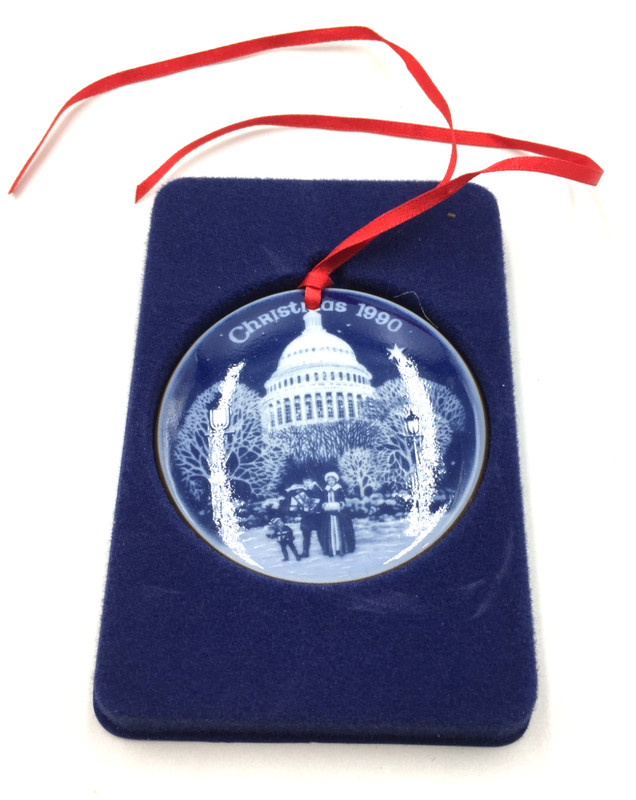 THE CAPITOL Christmas Ornament 2" 1990 Bing & Grondahl Denmark BLUE Boxed VGC