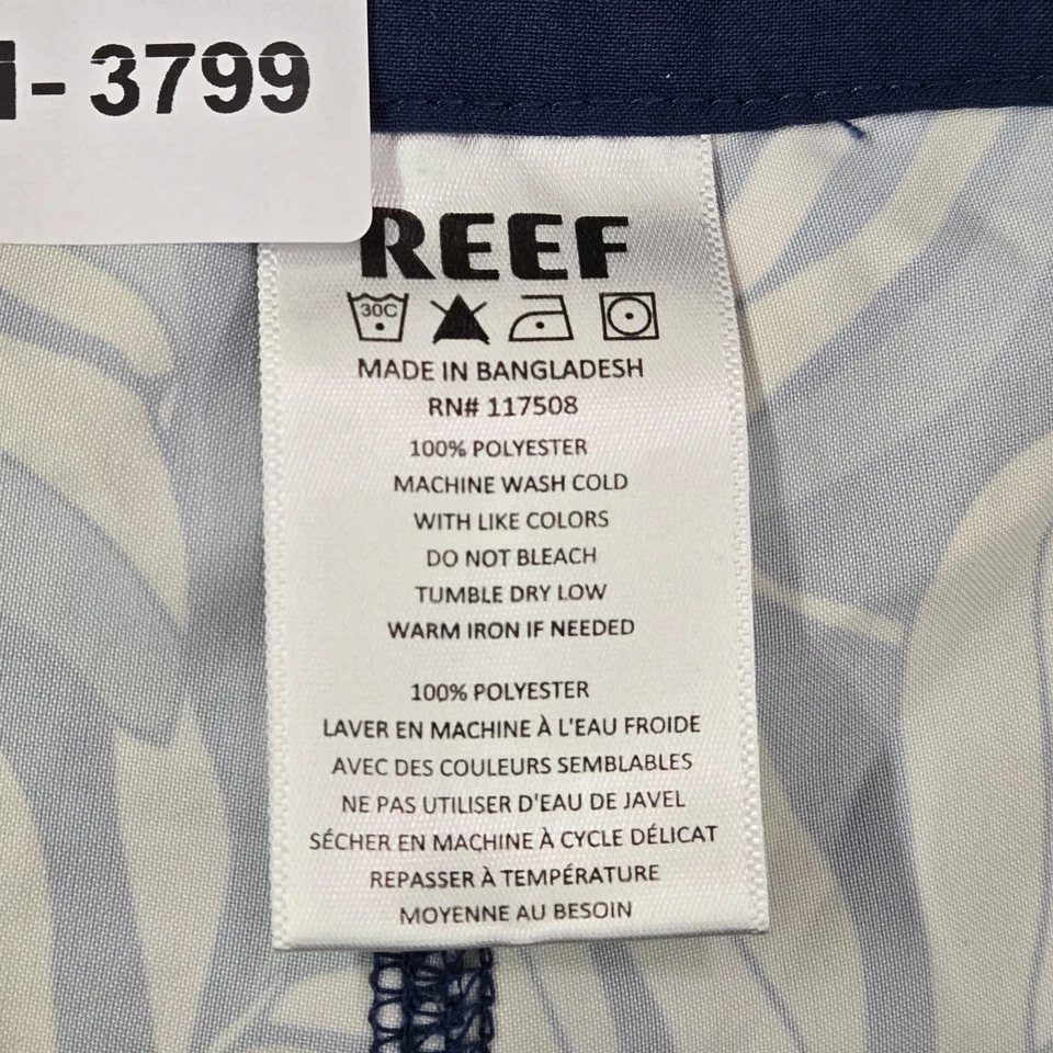 Reef Men Swimwear 34 Blue Board Shorts Floral Swim Trunks Drawstring Logo 9" - Image 3 of 4