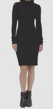 Tommy Hilfiger Women's Black Button-Neck Ribbed Sweater Dress Size L