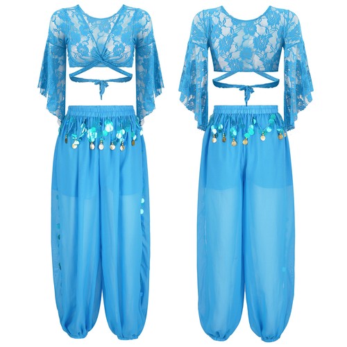 Womens Sets Breathable Outfit See-through Belly Dance Costume Shiny Crop Top - Picture 68 of 109