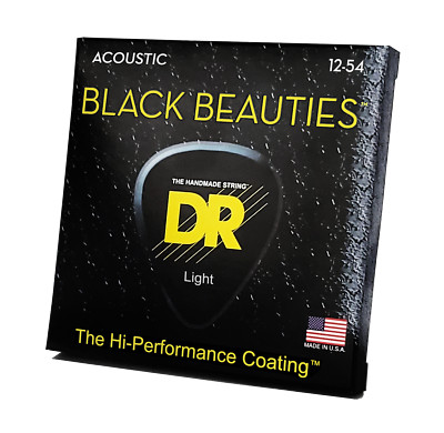 DR Strings Black Beauties Black Colored Acoustic Guitar Strings: Light 12-54
