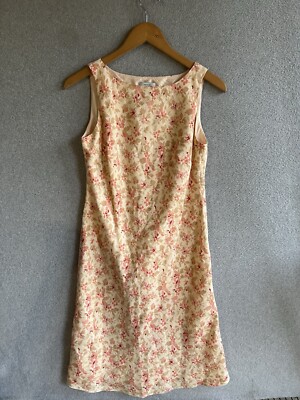 Ann Taylor Loft Dress Womens 2 Ivory Floral Shift Midi Linen Blend Boho |  eBay