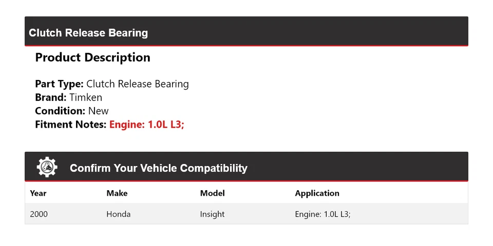 Cojinete de liberación de embrague Timken para Honda Insight 2000 1,0 L L L3 Foto 2 de 4