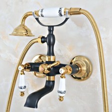 Gold Black Brass Wall Mount Clawfoot Bath Tub Faucet with Hand Shower Mixer Tap