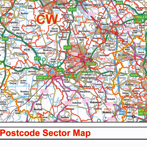 North West England Postcode Sectors, Map of NW England Postcodes - Picture 2 of 6
