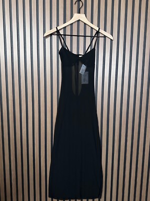 New We Wore What Dress XS Womens Black Mesh Knit Maxi Scoop Neck Back Tie |  eBay