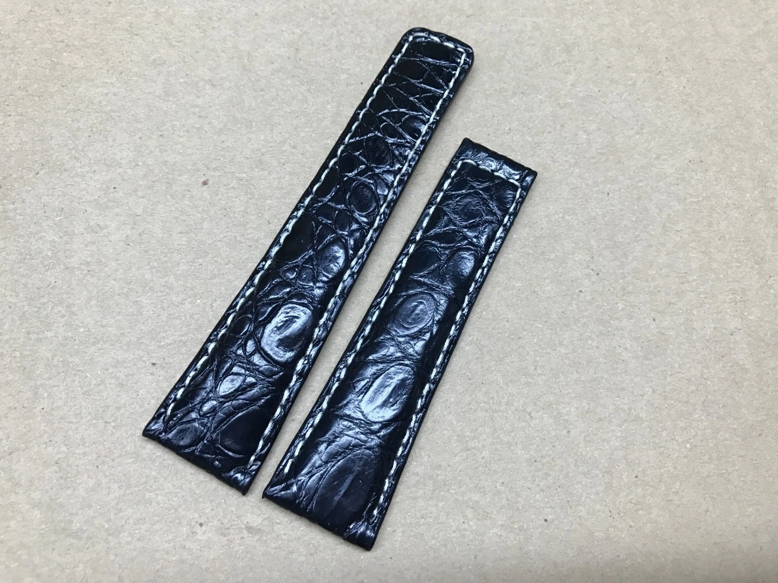 22mm/18mm Black Alligator Crocodile Embossed Leather Watch Strap Band