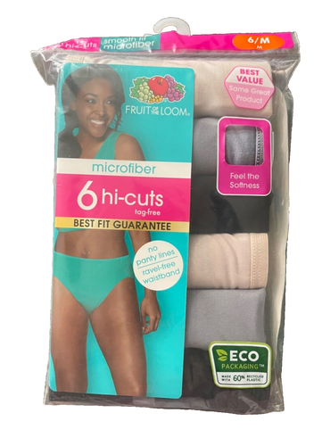 Fruit of the Loom Microfiber 6 Hi-Cuts Panty size 6/M - Picture 2 of 3