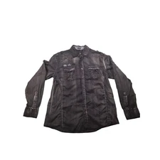 Roar Strength Refined Button Up Shirt Men Sz L Embroidered Charcoal Gray