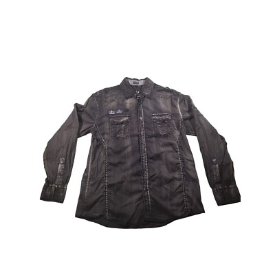 Roar Strength Refined Button Up Shirt Men Sz L Embroidered Charcoal Gray