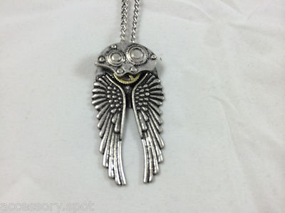 New Steampunk Silver Angel Wings with Gears Pendant Necklace Silver Tone  SP14