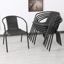 4pcs Black Garden Stacking Chairs Indoor Outdoor Leisure Armchair Patio Chair