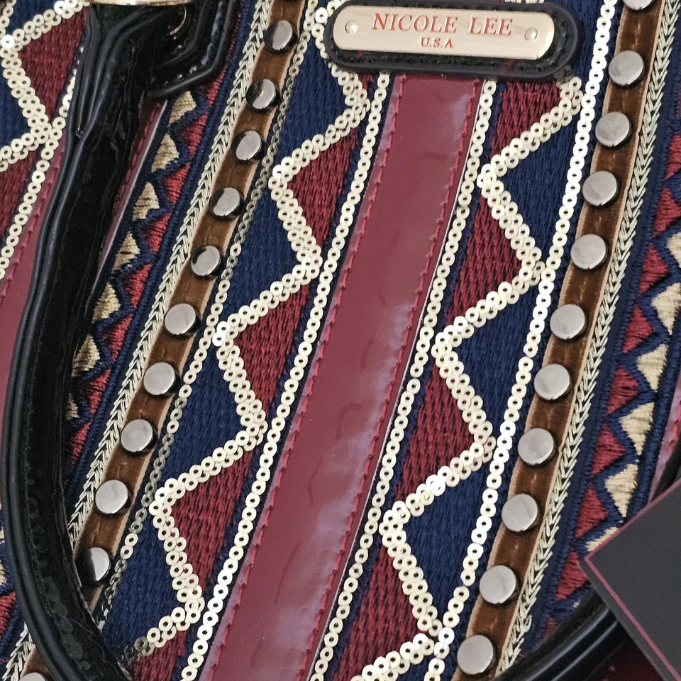 Nicole Lee Large Handbag Purse NWT Bling Sequins Aztec Studded Design - Image 2 of 4