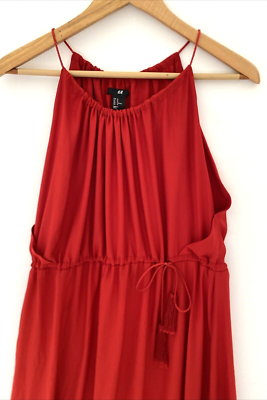 H&M Red Sleeveless Rope Halter Maxi Dress Drawstring Waist Tassel Ends Size  12 | eBay