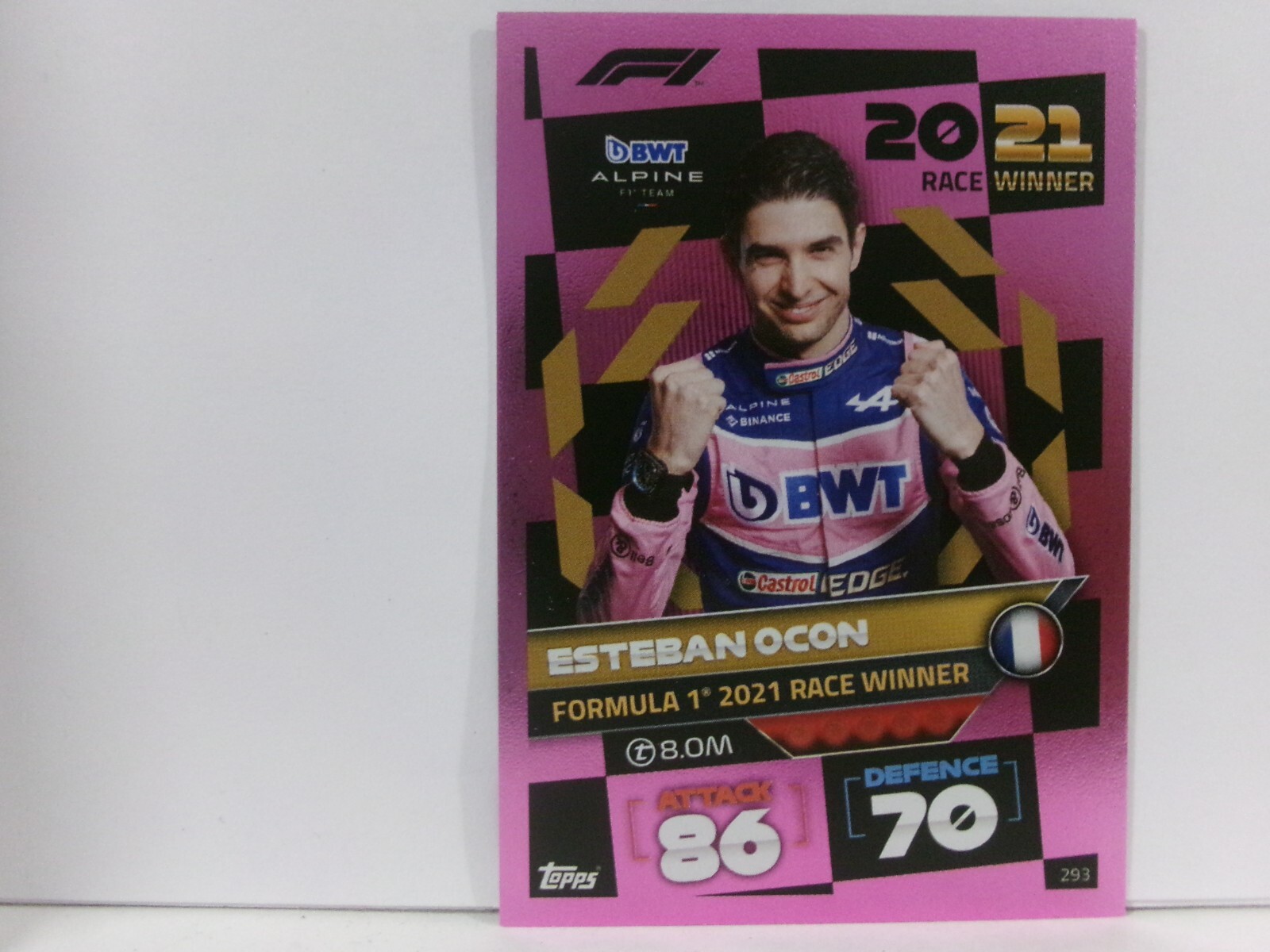 2022 Topps F1 Turbo Attax Race Winners Pink Mirror Foil Esteban Ocon #293