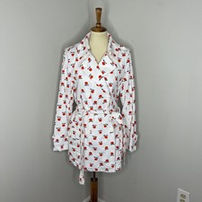 Vintage Marimekko Mika Piiraine White Apple Print Cotton Trench Coat Jacket 14
