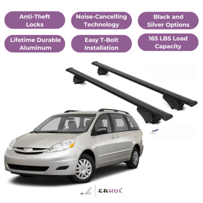ERKUL Roof Rack Cross Bars for Toyota Sienna 2004-2010 for Raised Rails - Black