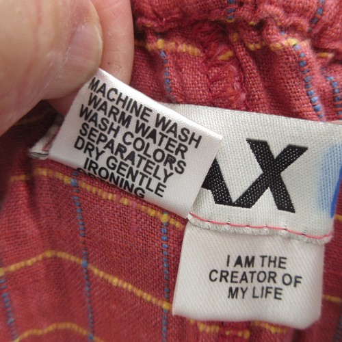 FLAX Designs Women Floods Pants S Pink Check Linen Elastic Waistband Pull On New - Picture 11 of 12