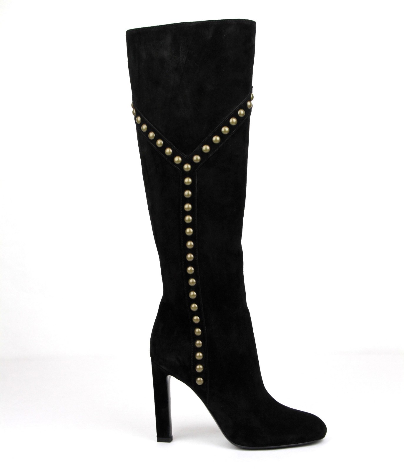 Saint Laurent Stivali con borchie donna in pelle scamosciata nera GRACE 105 Y 444506 1000