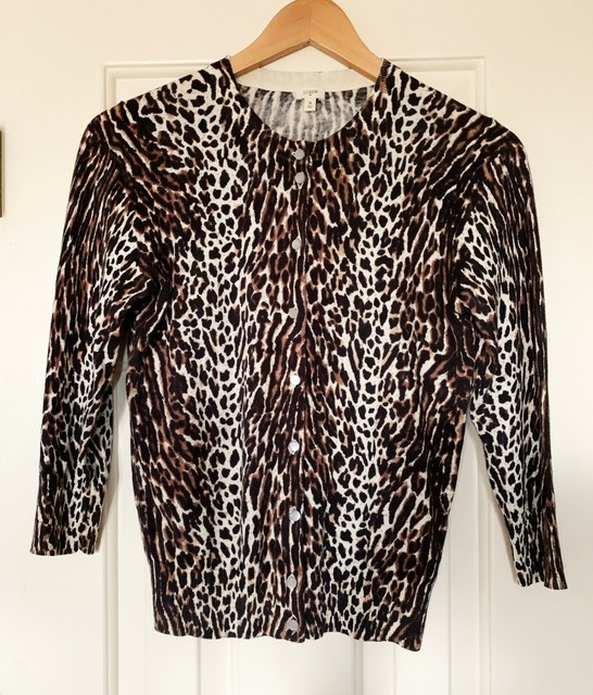 J Crew Womens Leopard Print 100 Cotton 3/4 Sleeve Cardigan Size Small