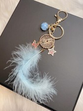Dream Catcher Bag Charm Keychain Keyring Gold Color Blue Feather New