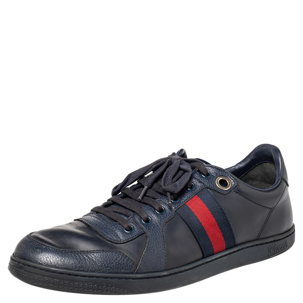 Baskets basses en cuir bleu marine et toile Gucci taille 44