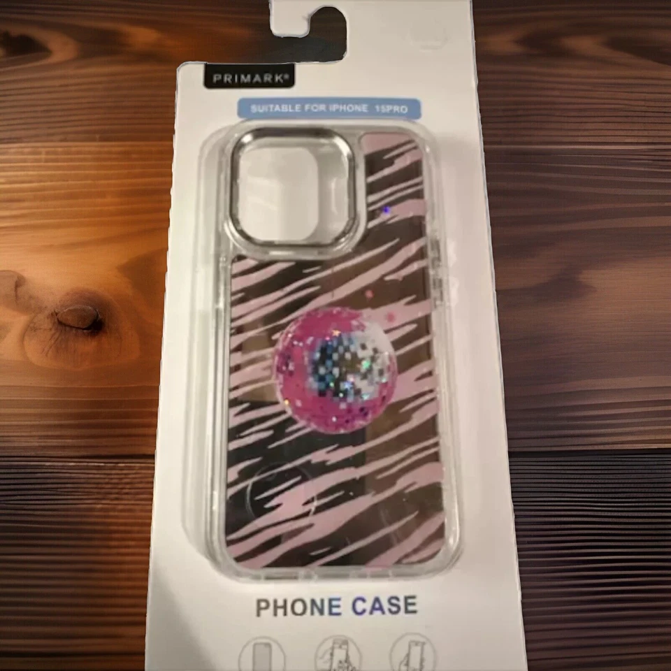 For iPhone 15 Pro Pink Zebra Pattern Disco Ball Case - Image 2 of 4