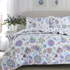 Lavender Purple Floral Paisley 3-Piece Quilt Set, Bedspread, Coverlet
