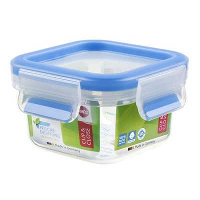 EMSA Clip&Close Aufbewahrung Dose mit Deckel quadratisch 200ml transparent/blau