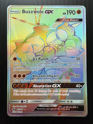 Pokemon Crimson Invasion Buzzwole GX 115/111 Secret Hyper Rare NM