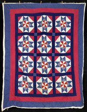 Vintage Handmade Beautiful "Yankee Doodle Star" Multicolored Quilt 213x176 cm