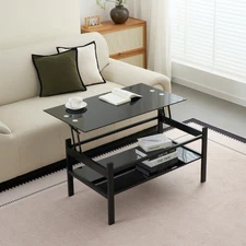 Glass Lift Top Coffee Table, Modern Simple 2-Layer
