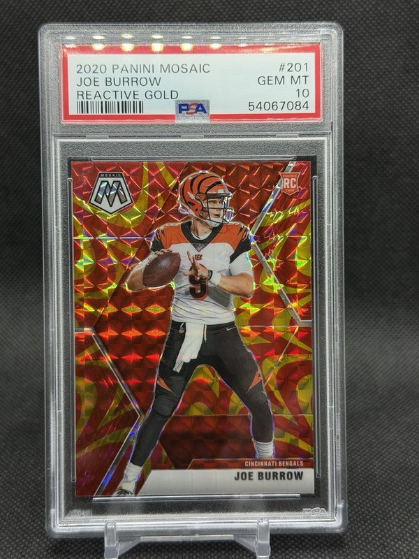 2020 Panini Mosaic Joe Burrow #201 Reactive Gold Mosaic PSA 10 Bengals