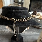 Gold Tone Cable Chain Bib Statement Necklace White Round Beads Adjustable — photo 2