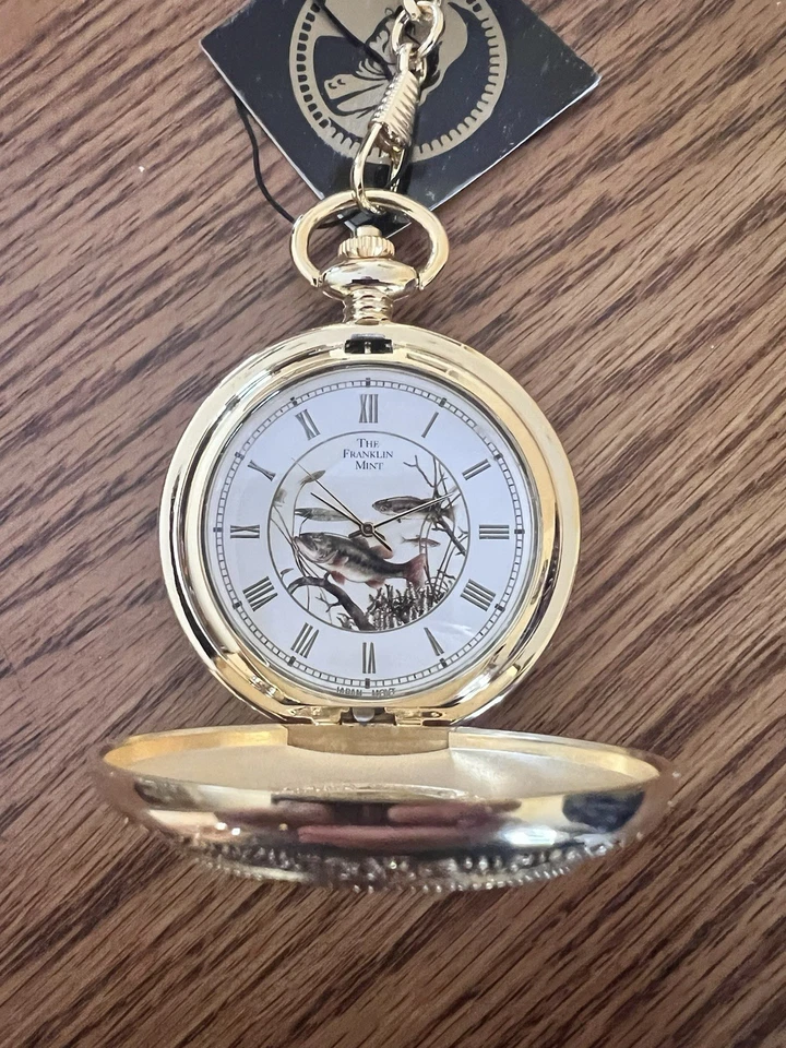 Franklin Mint Collector’s Choice Precision Pocket Watch With Chain BASS - Image 2 of 3