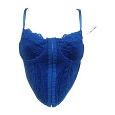 Women s Blue Lace Detail Corset Top Sz M Spaghetti Straps Structured Coquette