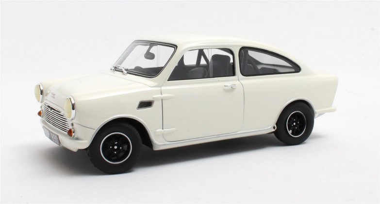 Mini Broadspeed blanche 1966 Cult Models CLTL166-2 1/18, réplique fidèle à toit rabaissé de légende