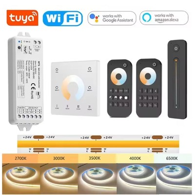 Tuya Wifi DC24V CCT COB LED Streifen Licht 2.4G RF Touch Fernbedienung für Alexa