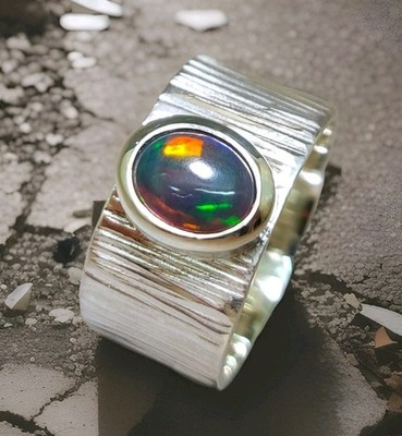 Goldschmiedering Unisex RG 67 Opal massiv handmade 925 Silber - Kiodesign